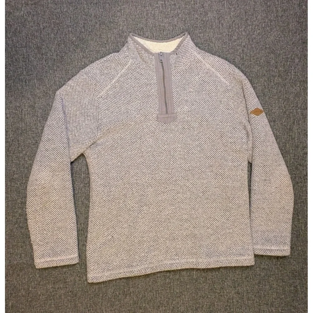 Orvis Sherpa Lined Wool Blend 1/4 Zip Sweater Mens Medium Knit Gray Jacket